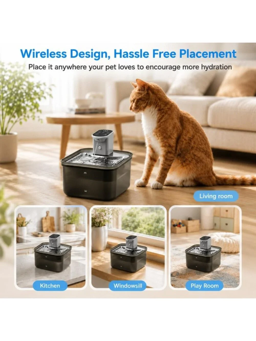 Rechargeable Wireless Cat Water Fountain 118oz - Motion Sensor, Ultra Quiet